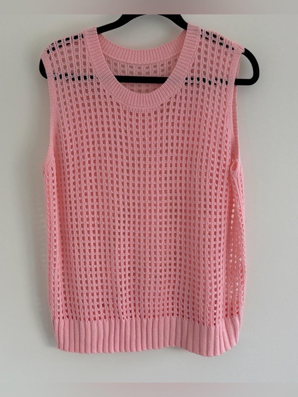 Oversized Pink Open Knit Sweater Vest XL Sleeveless Layering Top